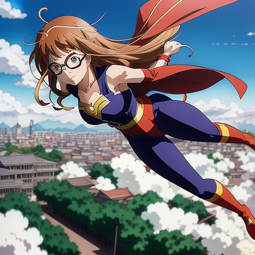 Superhero woman flying
 in anime style