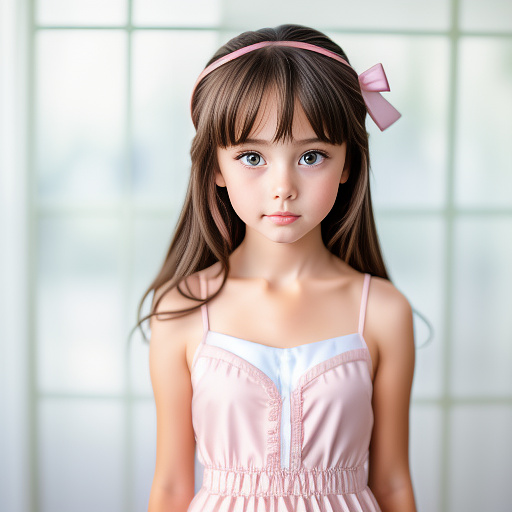 6 year old girl. she has dark brown hair that is down with a pink ribbon. she has pale skin and hazel eyes. she is wearing a pink dress. a tear drips down her cheek and there are more in her eyes. there is a dark bruise and cut on her collarbone. her hands are held at her chest.  in anime style