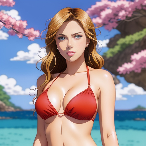 Scarlett johansson in bikinj in anime style