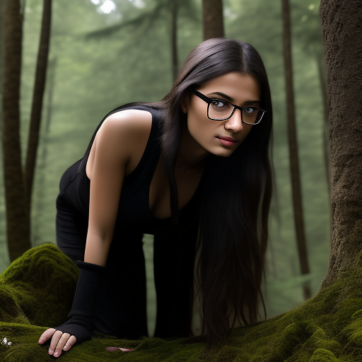 Ultra realistically a 22 year old girl with a black braid with glasses and brown eyes 1.70 large slim in the forest with a 40 year old man who penetrates his penis into her vagina a detailed third person point of view in custom style