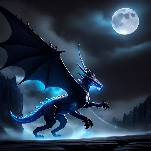 A gigantic dark blue dragon with shades of light blue, with wings with the constellations visible on them, and in a dark sky lit by the moon but it is beautiful and not scary, just nice and not threatening in the yu-gi way -oh in anime style