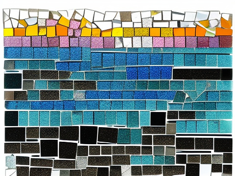 A woman at seaside watching the sunset in mosaic style
