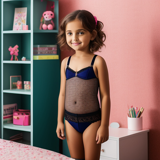 Unra realistically a 10 year old girl is in sexy lingerie in the children's room detailed in custom style