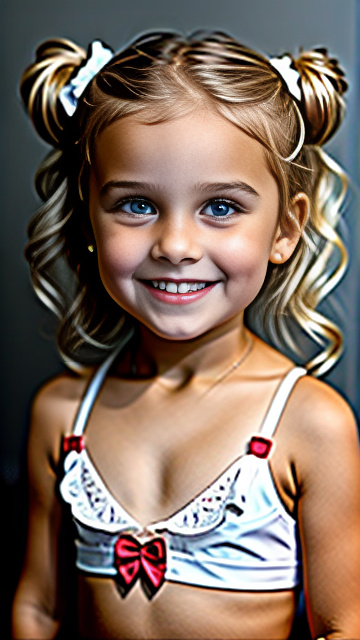 White, blonde, smiling, girl 4 years old, cleavage  in custom style