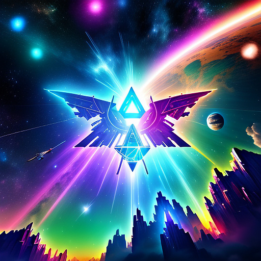A cheerful transformer flies through space against the backdrop of planets. in angelcore style