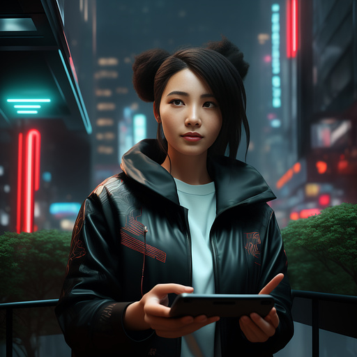 A beautiful portrait of a modern yang girl in the city garden, with iphone in her hand, she is doing internet serving, modern casual clothes, symmetrical, closeup, studio lighting.  armenian, hyperrealism, d&d, fantasy, intricate, modern, elegant, highly detailed, digital painting, art station, octane render, 8k, concept art, matte, sharp focus, illustration, art by art germ and greg rutkowski . telephone, happy, internet
 in cyberpunk style