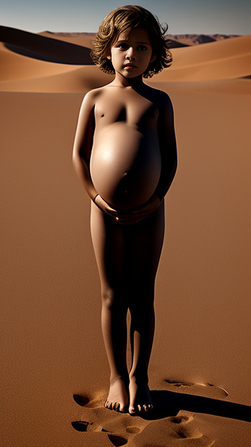 Pregnant, 7-years-old-boy, nude, desert in custom style