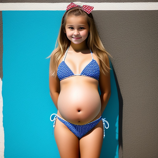 Preggo 13-year-old girl of 75 weeks at school wearing  a little bikini in custom style