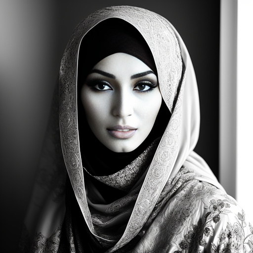 A very beautiful hijabi transgender woman who wears hijab in bw photo style