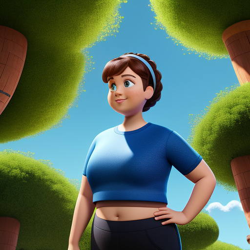 A full picture of a 14 year old chubby girl in a crop top in disney 3d style