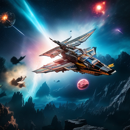 The transformer flies through space against the backdrop of planets in angelcore style