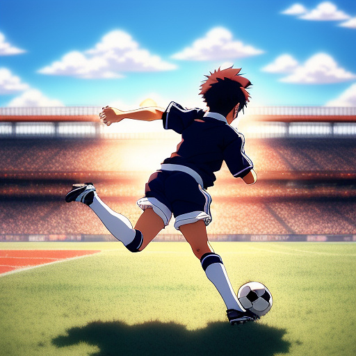 A boy kicking bycycle  with football
 in anime style