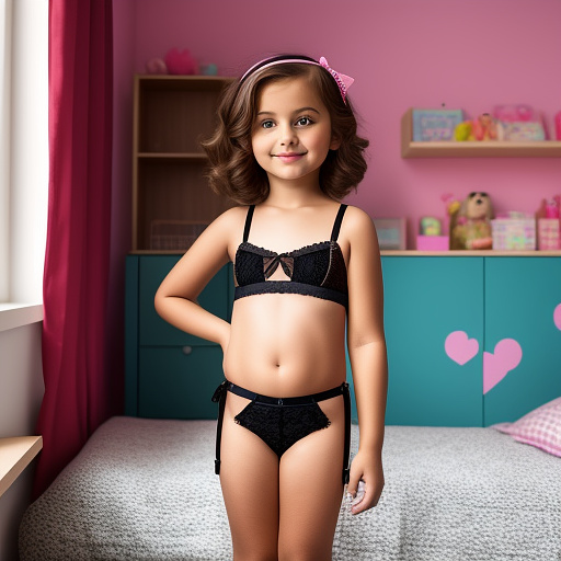 Unra realistically a 10 year old girl is in sexy lingerie in the children's room detailed in custom style