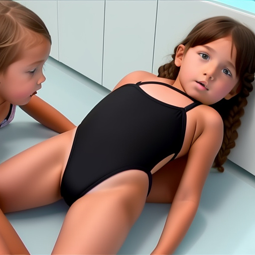 Two 5-year-old little kids lesbian girls in a swimsuit triangle black bikini having a missonary sex position porn in custom style