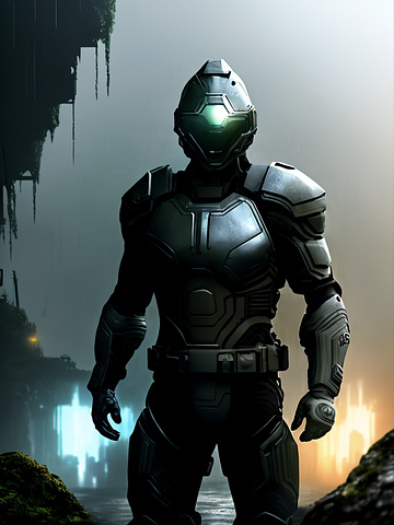 Marine in an armored body glove with military gear and a sealed helmet in the year 2047.





















 in angelcore style