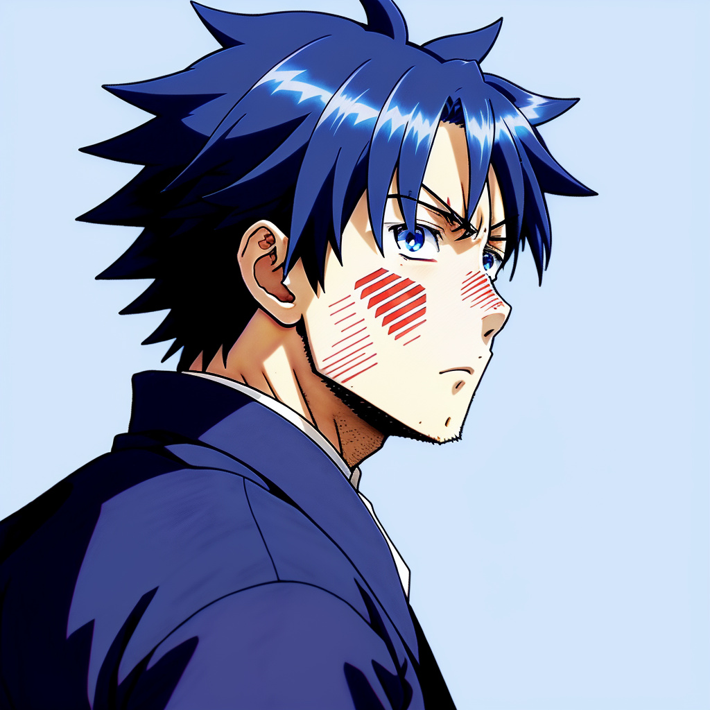 Blue and angry boy  in anime style