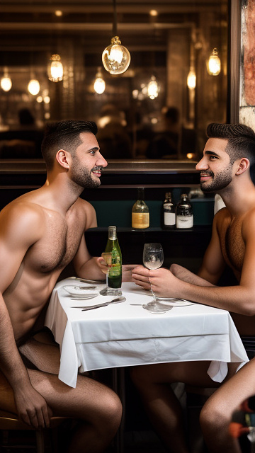 2 naked gays in italian restaurant.  in custom style
