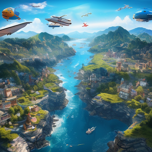 Funny plane is flying. the side door of the plane is open. people are falling out of the plane. in disney 3d style
