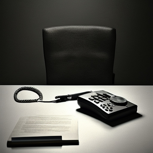 In a dark room, there is a telephone and a gun on the table. a man is sitting on a chair, and he is dead. in custom style
