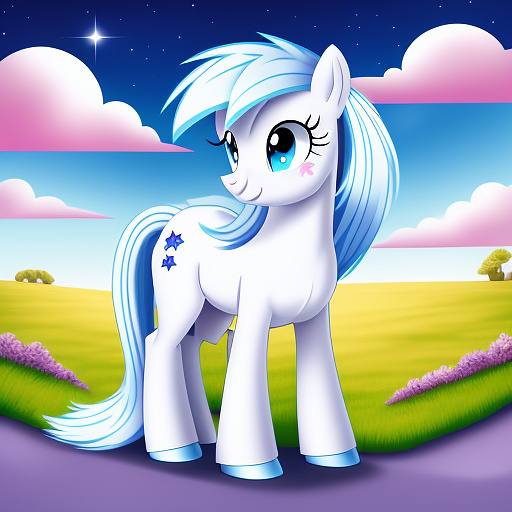 My little pony, blue cartoon pony with white mane and white tail, green eyes, masterpiece, best quality, award winning in custom style