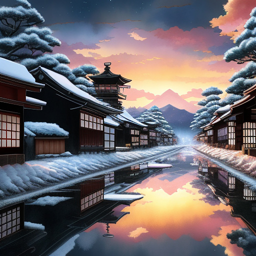“3d anime cinematic style: winter sunset, snowy roadside. a toyota jeep has stopped. a poor rural family (man, woman in simple black chador, and a small child) sit in the front seats, while two iranian soldiers (ali and saeed) move to the back seats. cold atmosphere, visible breath in the icy air, feeling of trust and compassion.” in anime style