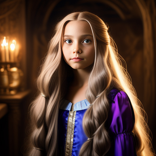 9-year old rapunzel with the longest hair in the world in sci-fi style