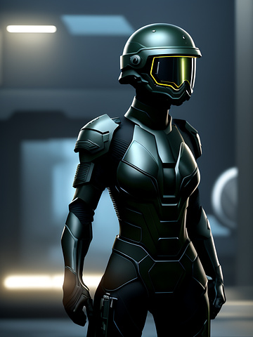Marine in an armored body glove with military gear and a sealed helmet in the year 2047.





















 in angelcore style