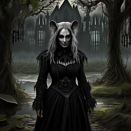 Elderly shrew in a swamp humanoid fantasy in gothic style