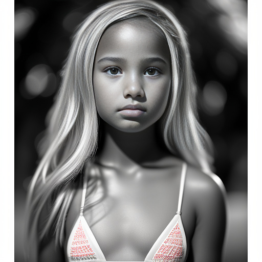 12 year old girl in white micro bikini in bw photo style
