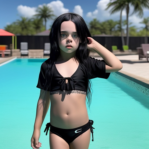 Realistic, 4-year-old billie eilish, black bikini in custom style