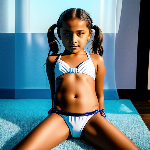 The 11 year old girl with her thin bikini is doing lap dance in custom style