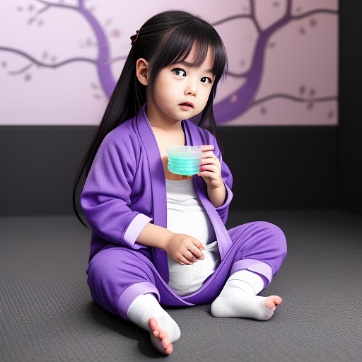 Create a playful illustration of baby orochimaru from naruto. he’s wearing a cozy purple snake onesie with a tail at the back, a bib featuring a purple snake design, and small white socks. he’s seated, adorably sipping from a baby bottle. incorporate soft lighting and a warm nursery setting to enhance the mood of innocence and charm. he has his usual slit pupils and purple eye marks. in anime style