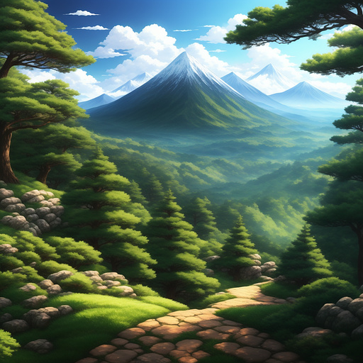 Trees on a mountain in anime style
