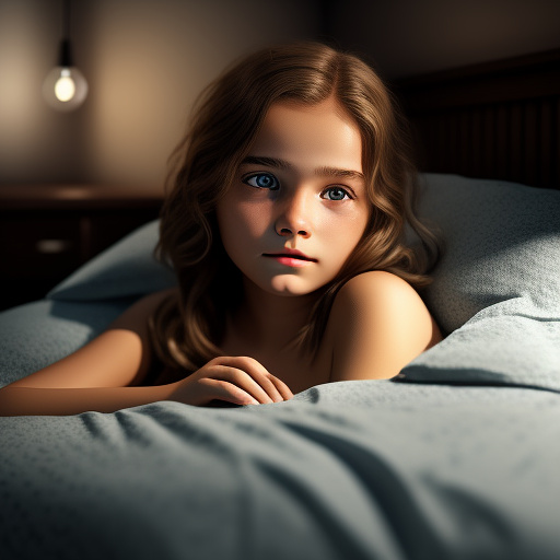 Ultra realistic a cute 14 year old german girl lies in her bed in her underwear and sleeps in custom style