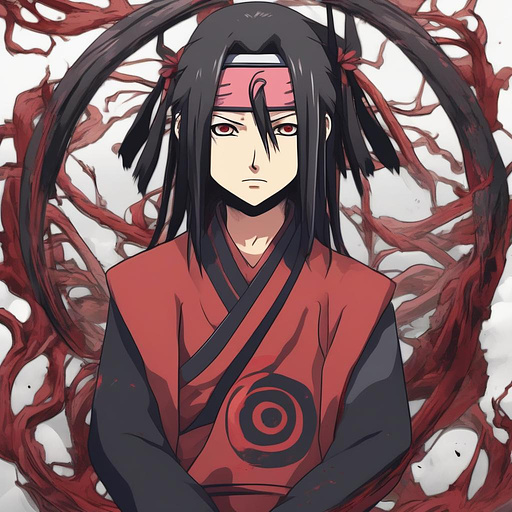 Itachi unchia with kyubi mode in anime style