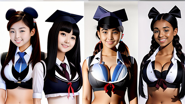 School girls each with different shape breast in custom style