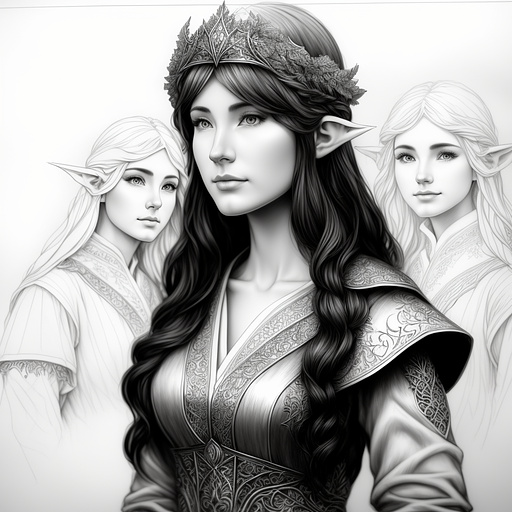 Modest elven fantasy heroine
forest ranger in pancil style