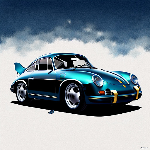 Porsche 356 with angel wings
 in anime style