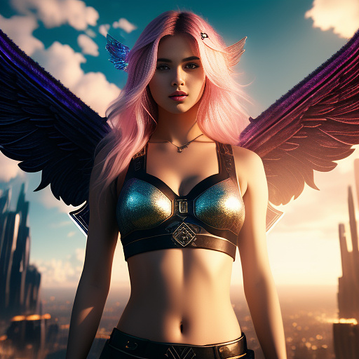 A woman in a crop top in angelcore style