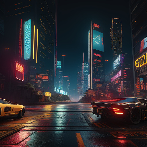  night city from cyberpunk 2077 in sci-fi style