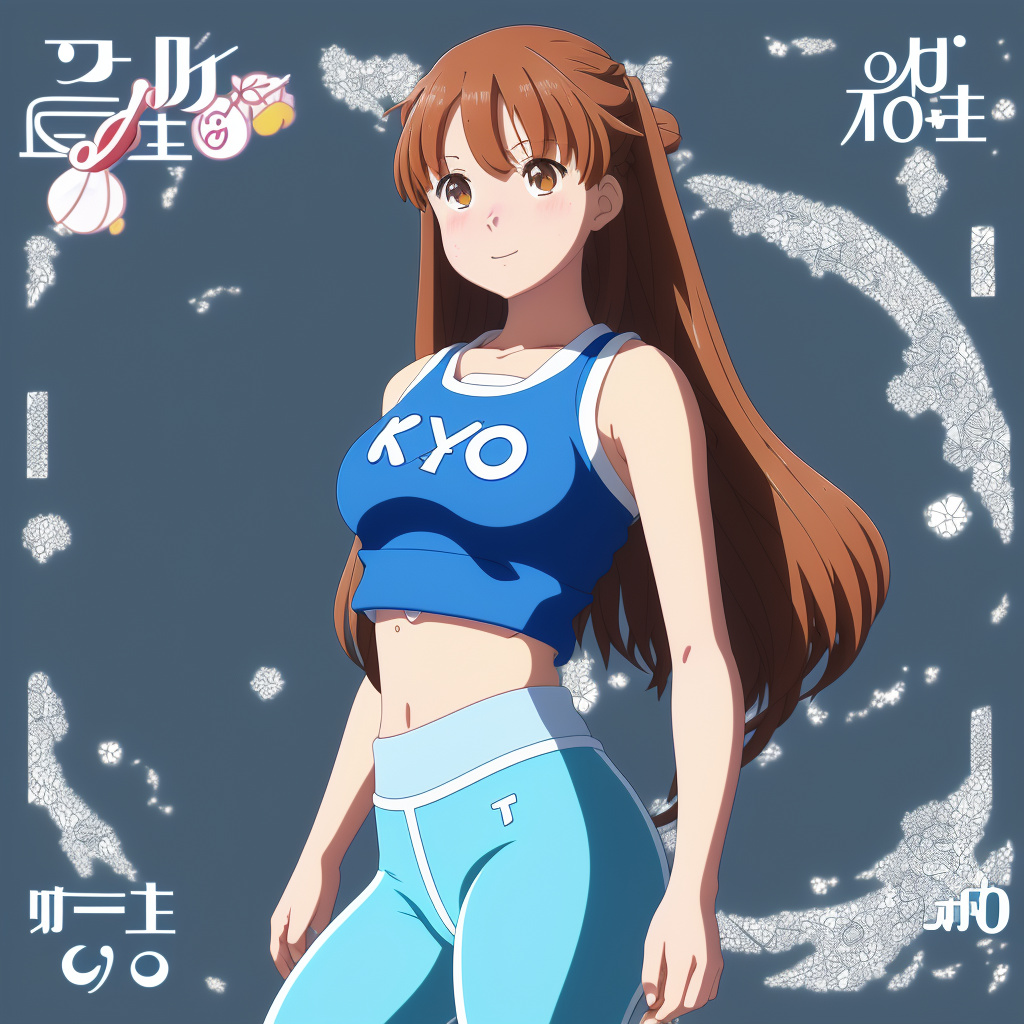 14 year old girl in leggings and crop top  in anime style