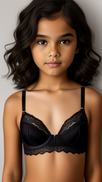 Cute 10 year old, black lacy bra in custom style