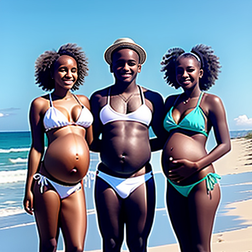 Preggo 15-year-old girl of 40 weeks ,beach day,beatiful girl,white bikini,belly button, alba line,pregnancy with triplets in custom style