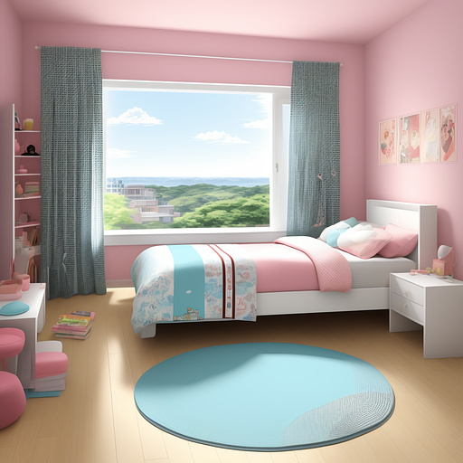 Cute girl blond bedroom with socks in anime style
