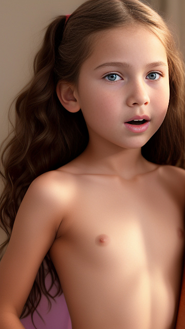 A 9-year-old naked girl is sucking another girl's breast. in custom style