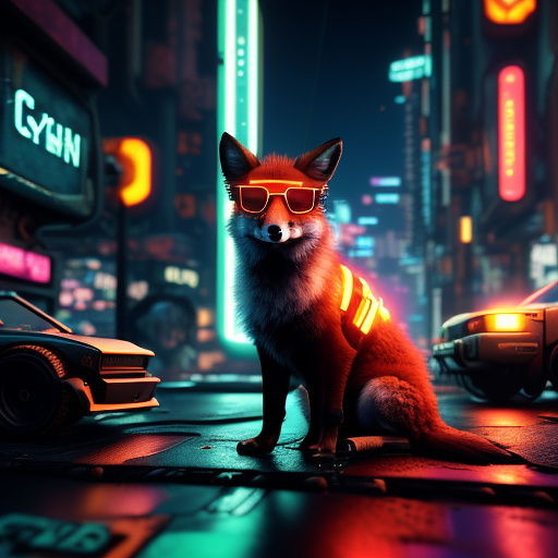 Fox with sunglasses in cyberpunk style