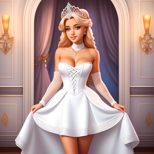 Princess in a white dress tied up and helpless  in disney painted style