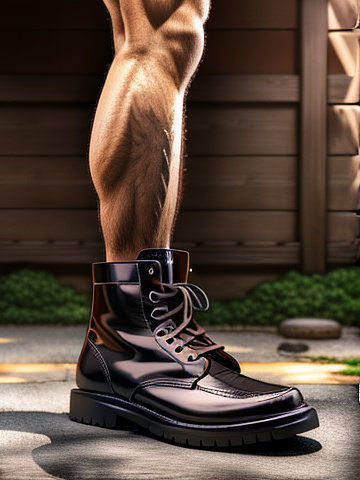 Muscle man removes his smelly boots
in the style of realism  in anime style