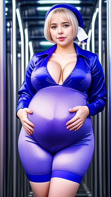 Pregnant blueberry inflation juicy ai in willy wonka factory
 in custom style