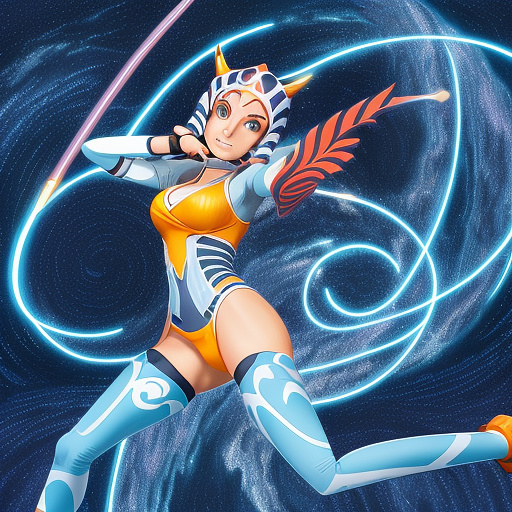 Ahsoka tano striking a sexy position
 in anime style